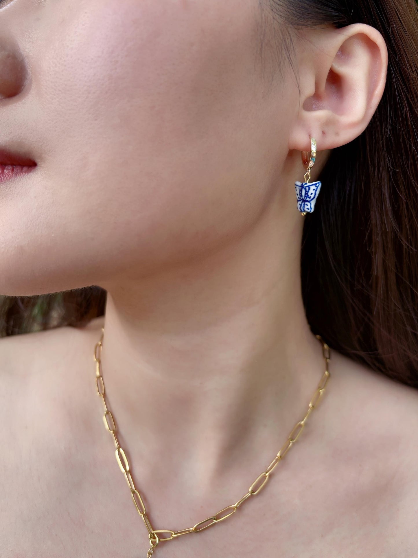 Blue Porcelain Butterfly Set | Handmade Ceramic Necklace and Earrings | Symbol of Transformation, Luck & Beauty | Elegant Gift for Her