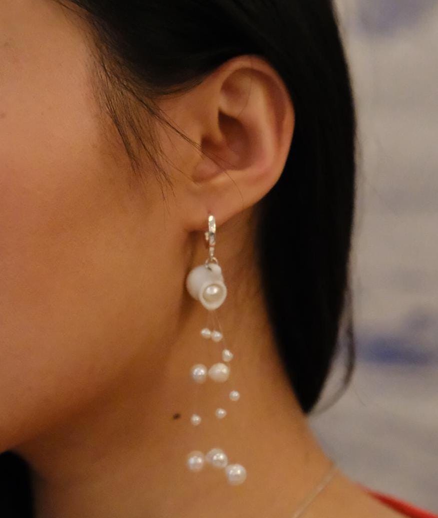 Pouring Pearl Earrings, Ceramic Pitcher Statement Earrings, Bridal Jewelry, Artistic Dangle Earrings, Handmade Gift for Her