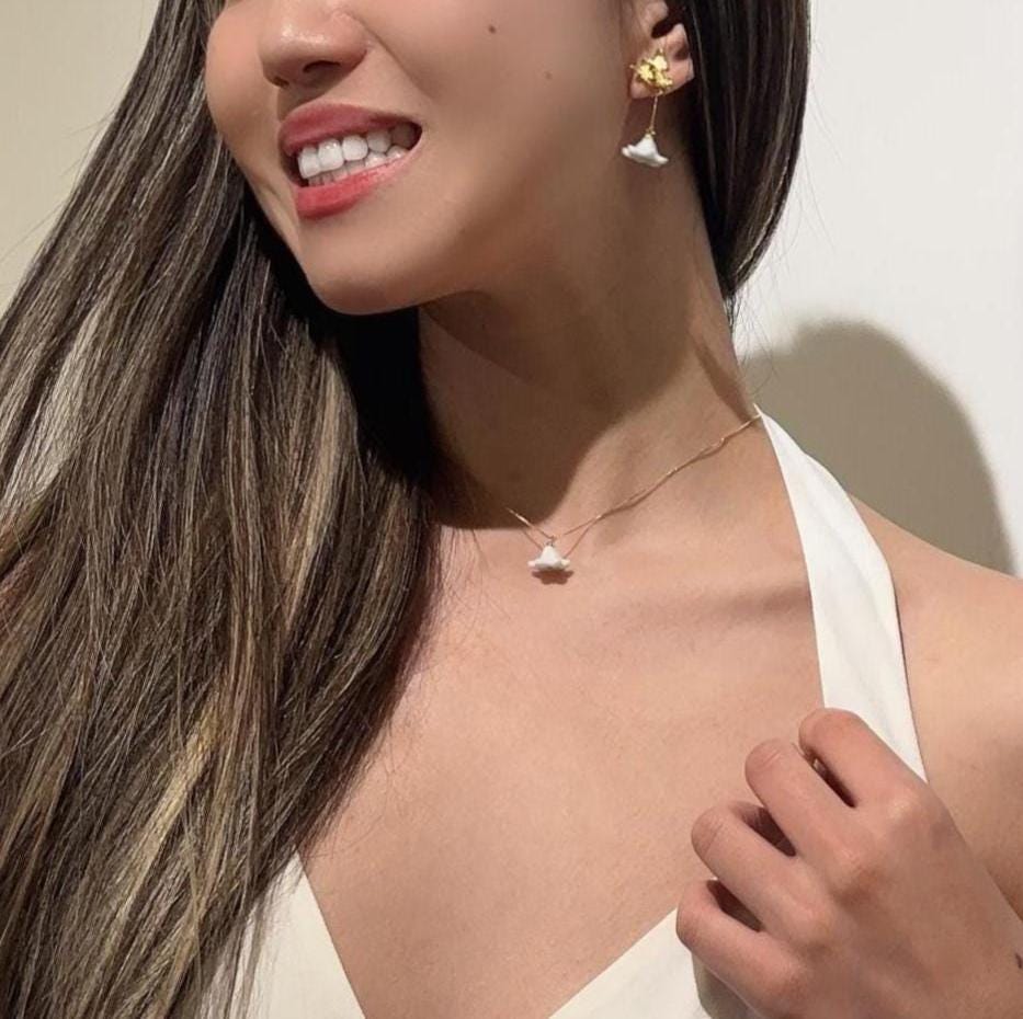 Lily Whisper | Lily of Valley Necklace | Handmade Ceramic Floral Necklace, Pearl Bridal Jewelry, Bridesmaid Gift, Romantic Necklace