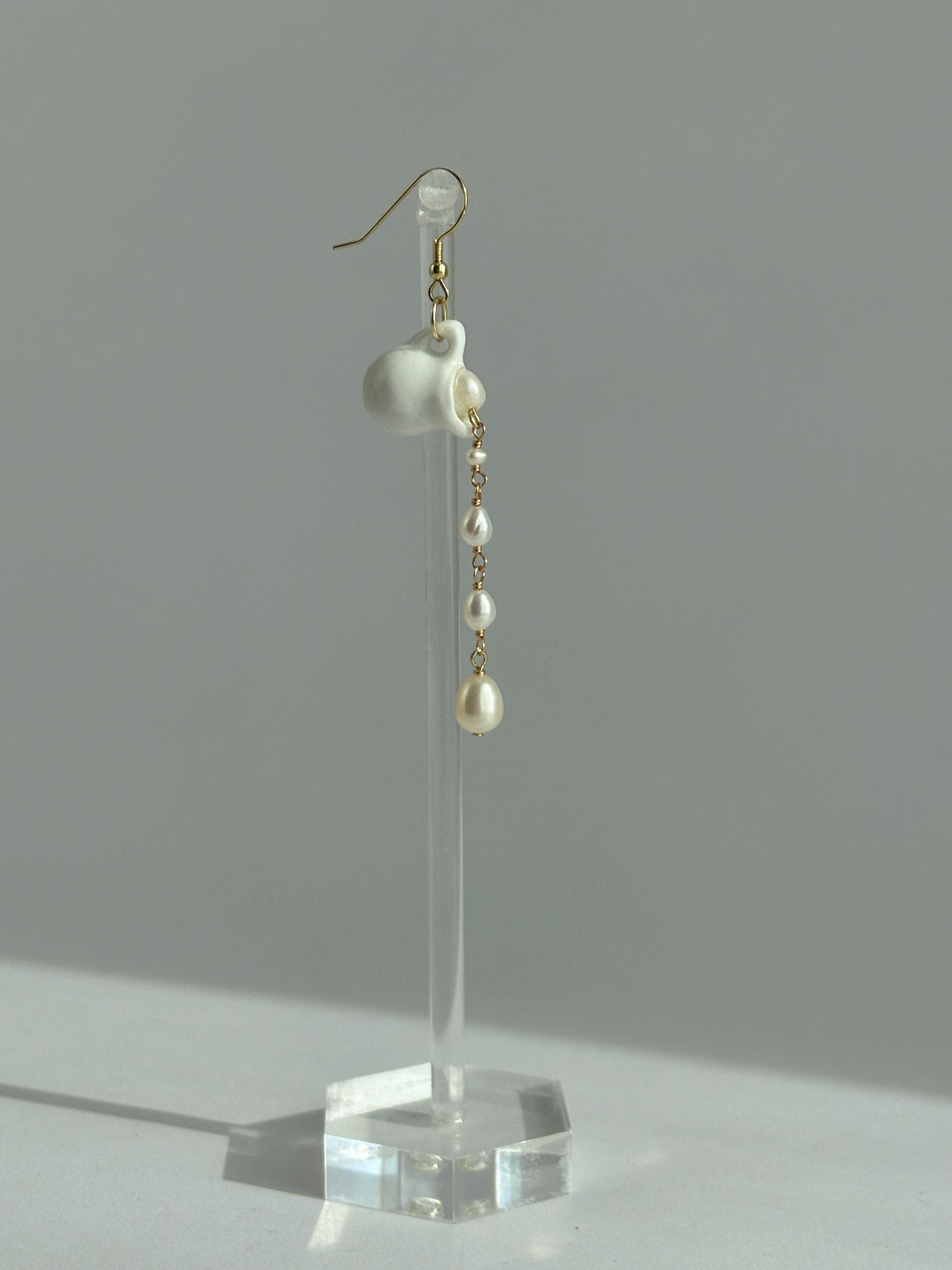 Pouring Pearl Earrings, Ceramic Pitcher Statement Earrings, Bridal Jewelry, Artistic Dangle Earrings, Handmade Gift for Her