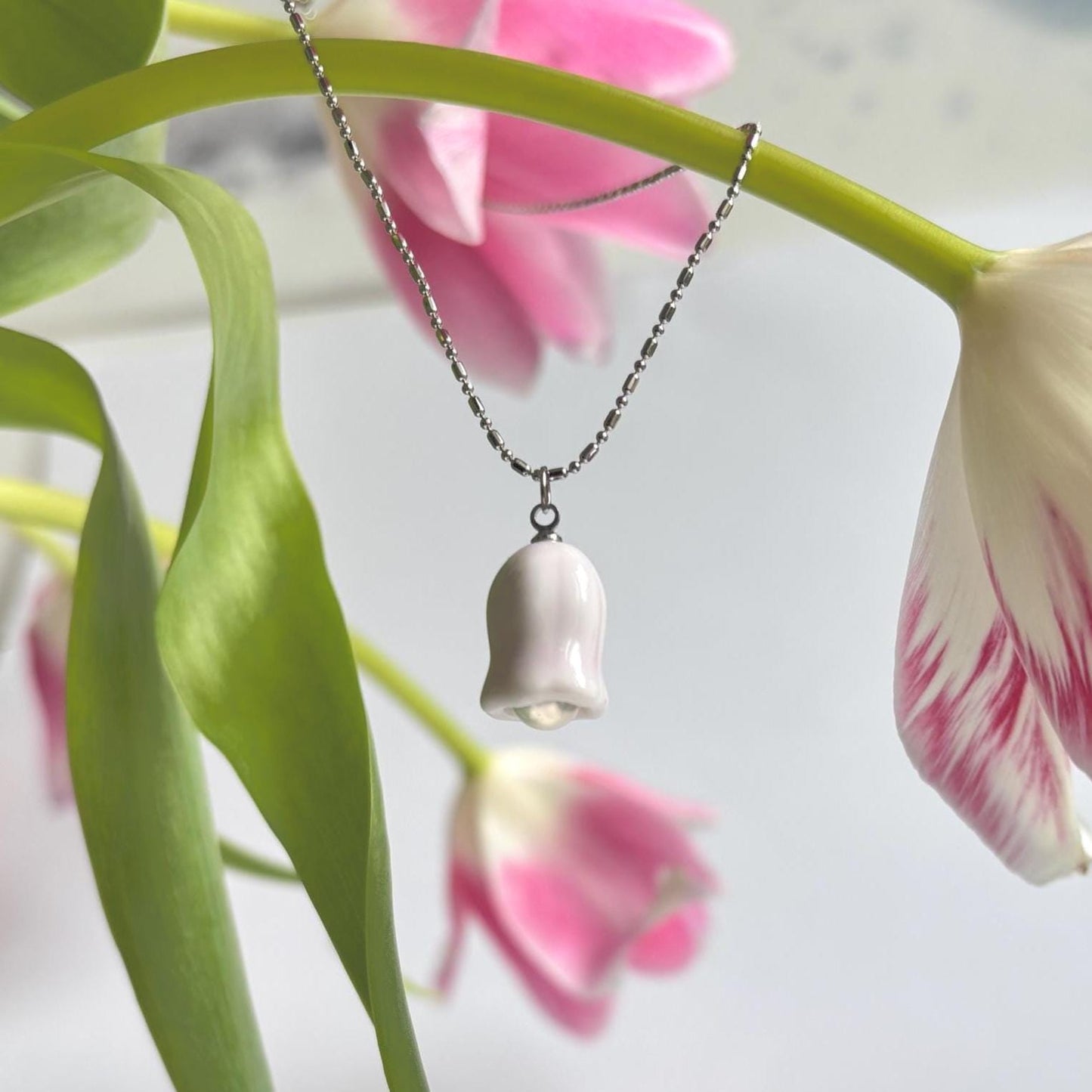 Tulip Oath Necklace– Handmade Ceramic Floral Necklace| Romantic Wedding Jewelry | Gift for Bride & Bridesmaids