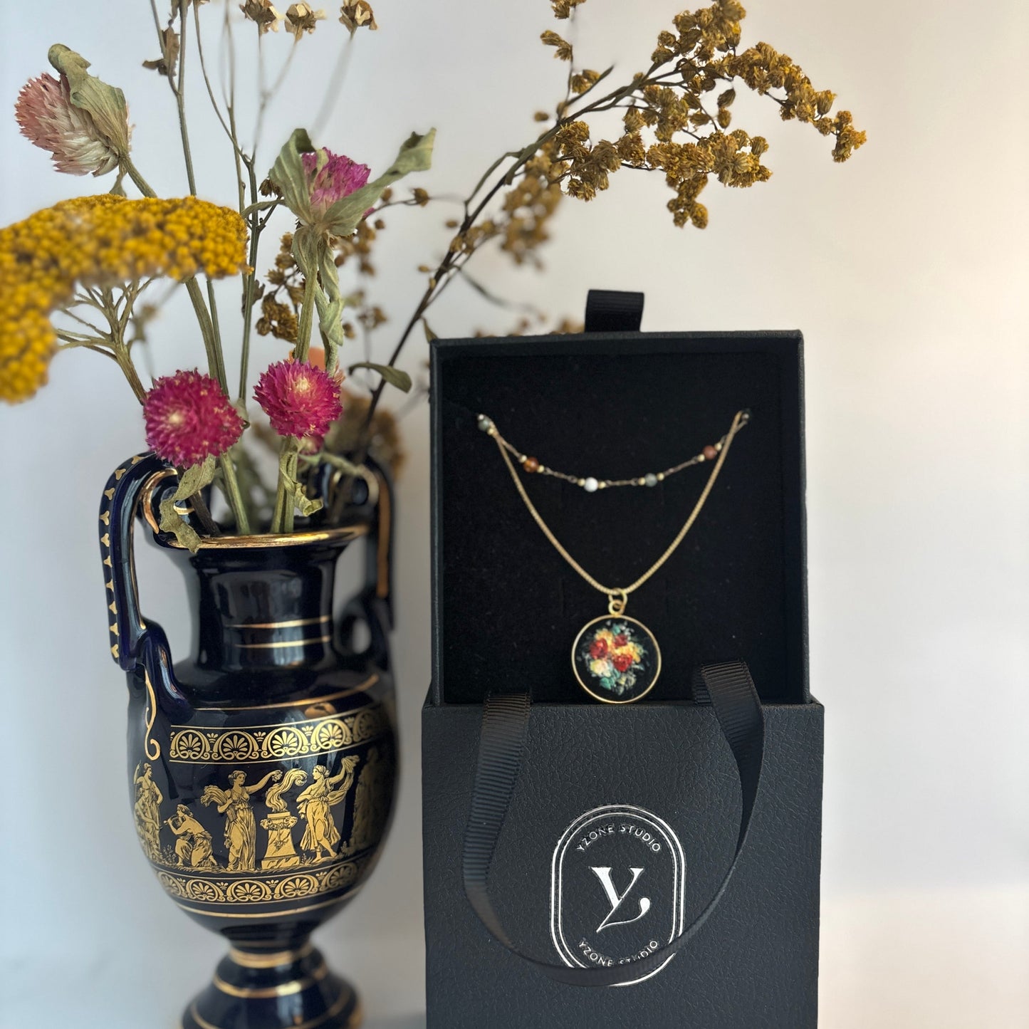 Custom Hand-Painted Rose Porcelain Necklace