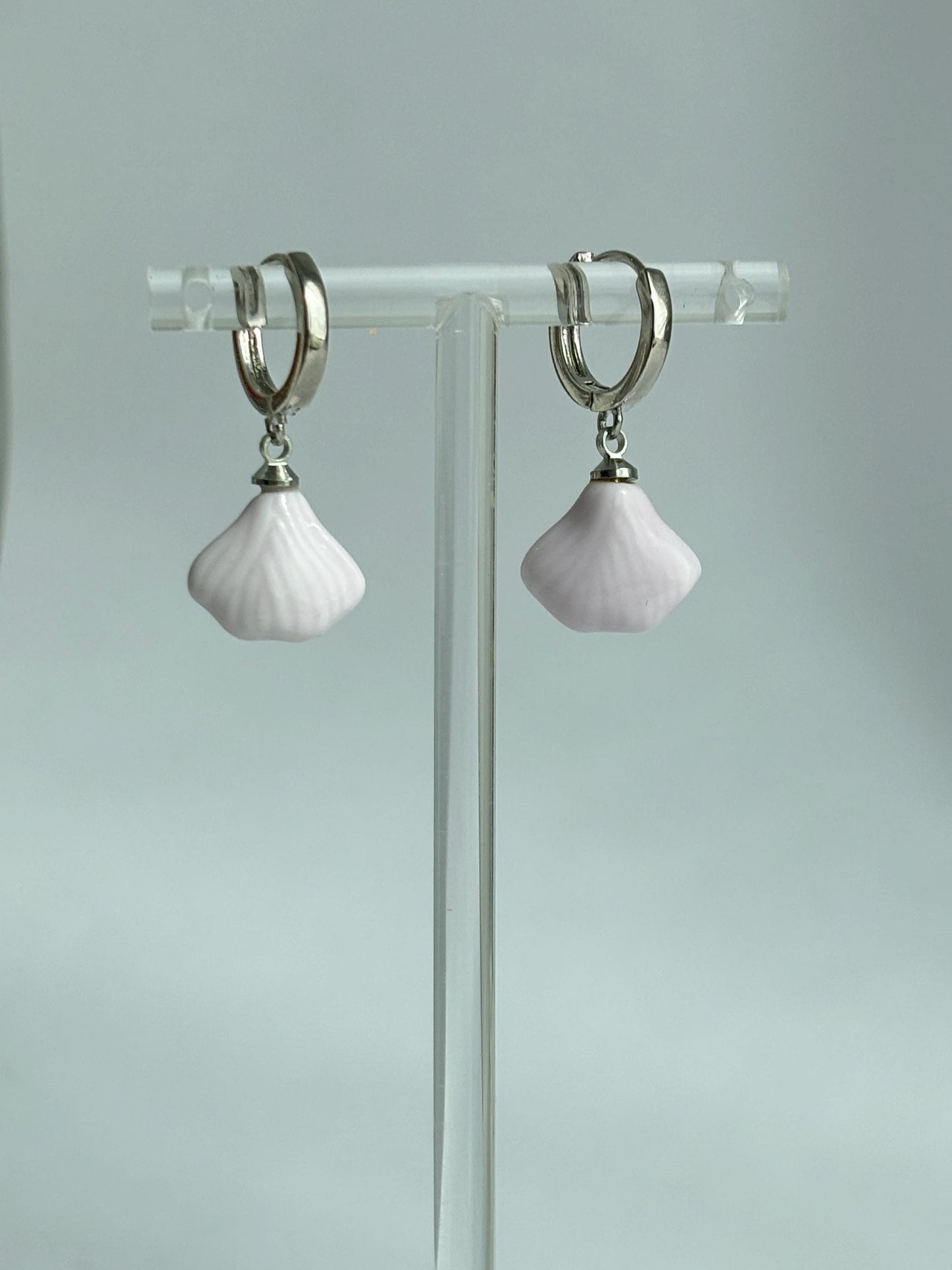 Blush Shell Porcelain Hoops | Handmade Ceramic Earrings | Pink Seashell Charm Jewelry, Coastal Inspired Gift for Her