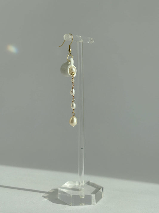 Pouring Pearl Earrings, Ceramic Pitcher Statement Earrings, Bridal Jewelry, Artistic Dangle Earrings, Handmade Gift for Her