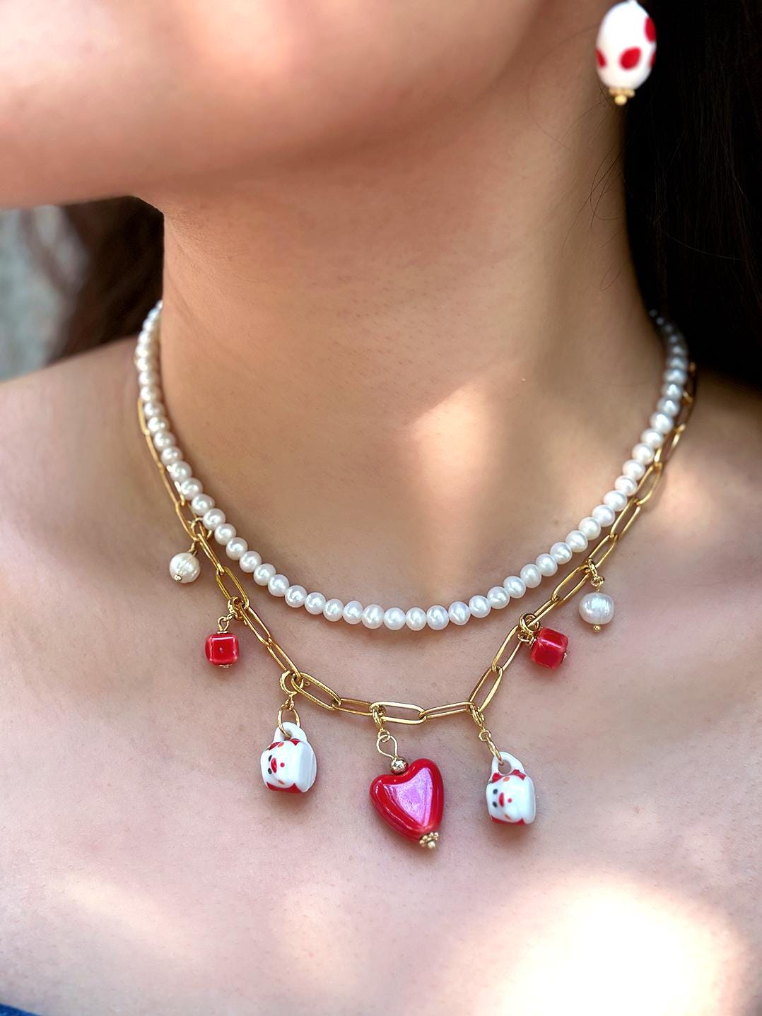 Customizable Passion Love Heart Necklace with 5 beads | Cute and Unique Handcrafted Jewelry | Unique Gift