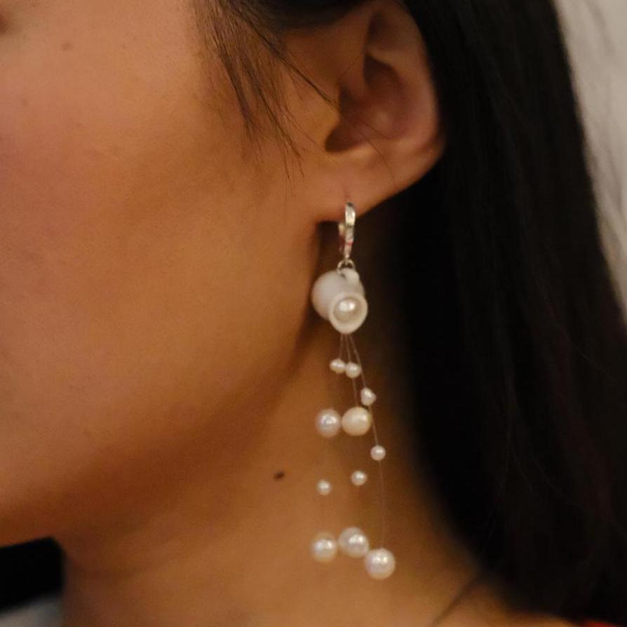 Pouring Pearl Earrings, Ceramic Pitcher Statement Earrings, Bridal Jewelry, Artistic Dangle Earrings, Handmade Gift for Her