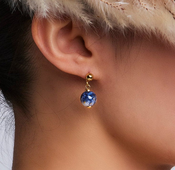 Ink-magination - Blue Ink Porcelain Hoop Earrings