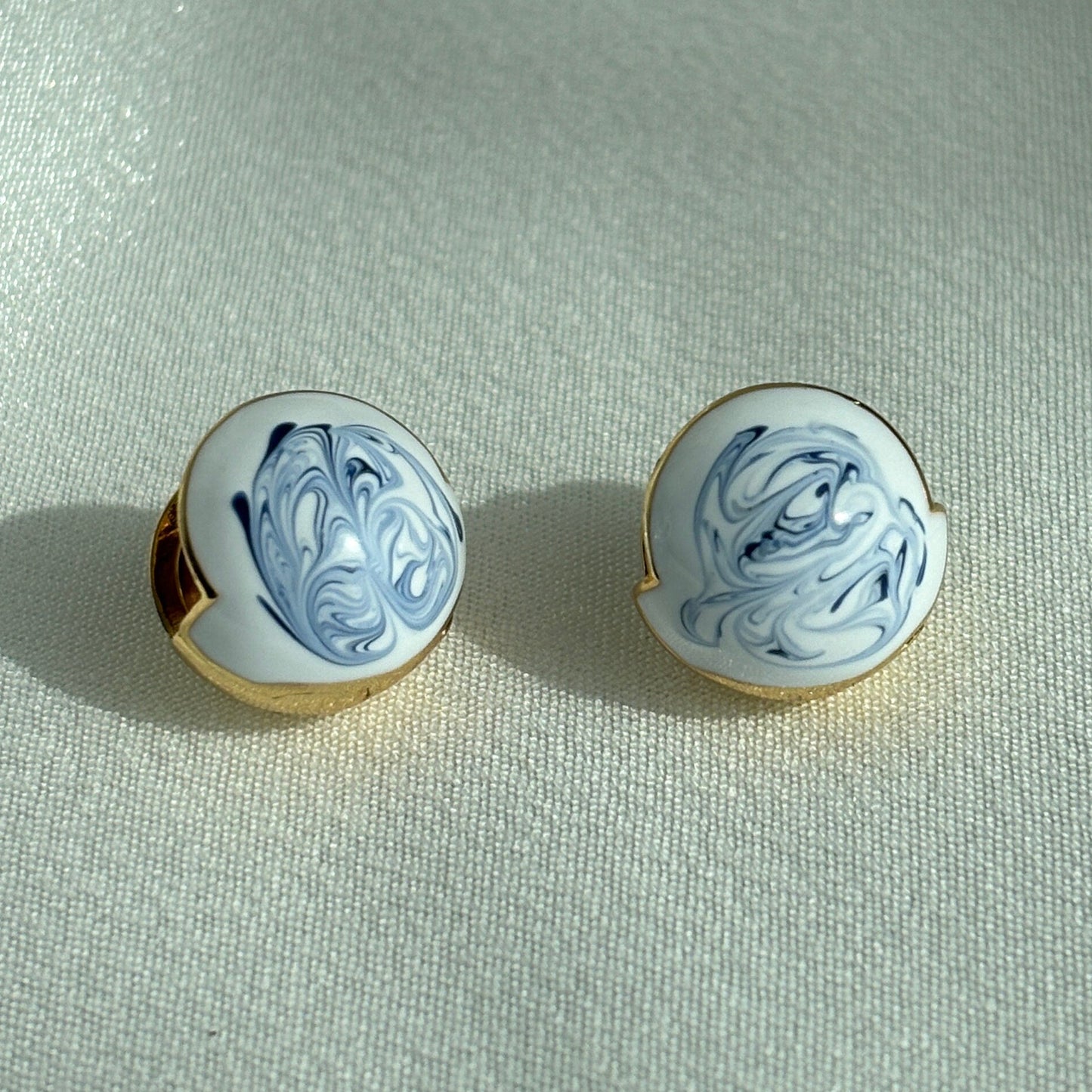 Blue Ink Porcelain Disc Earrings