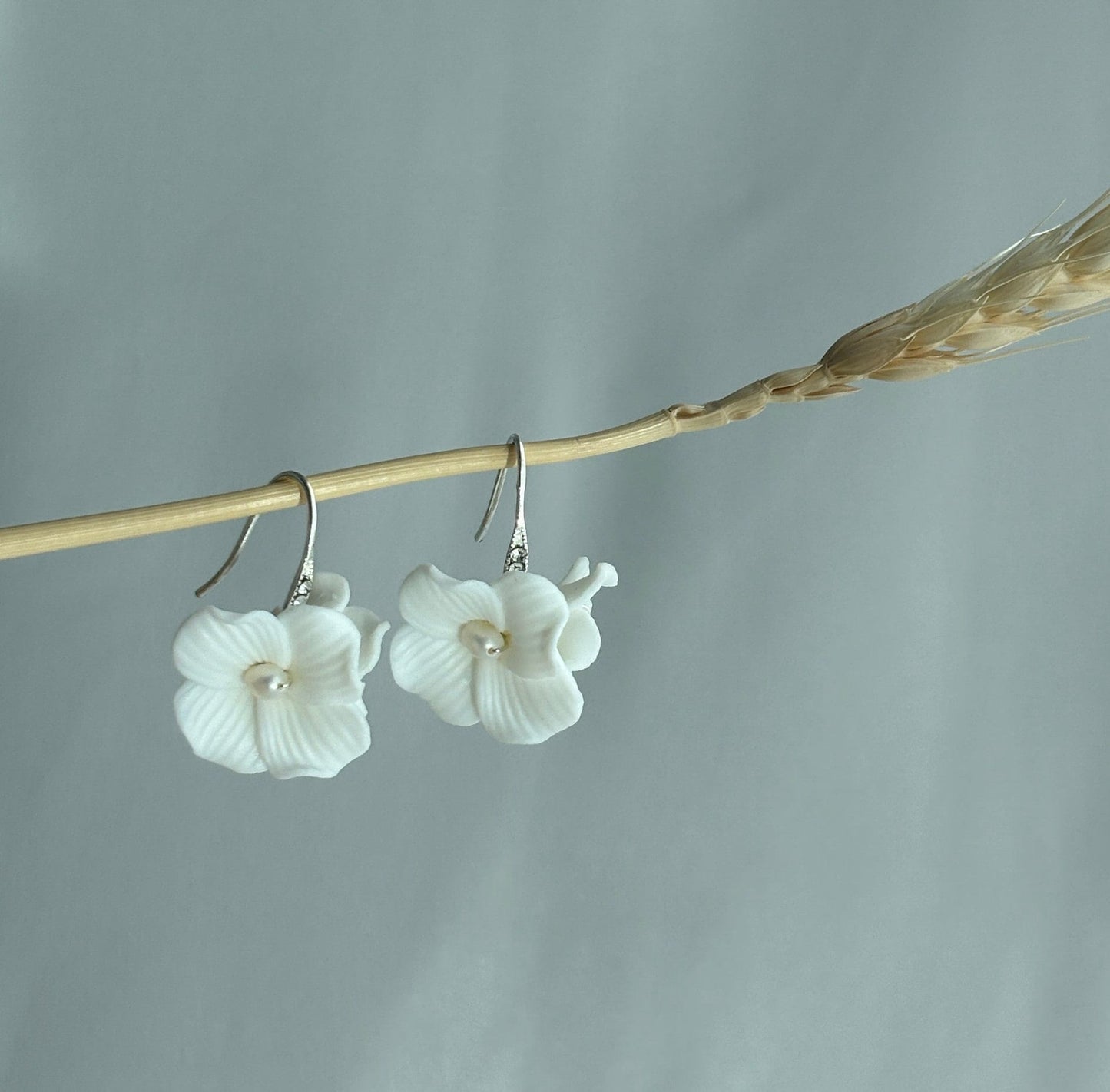 Elegant White Porcelain Flower Earrings
