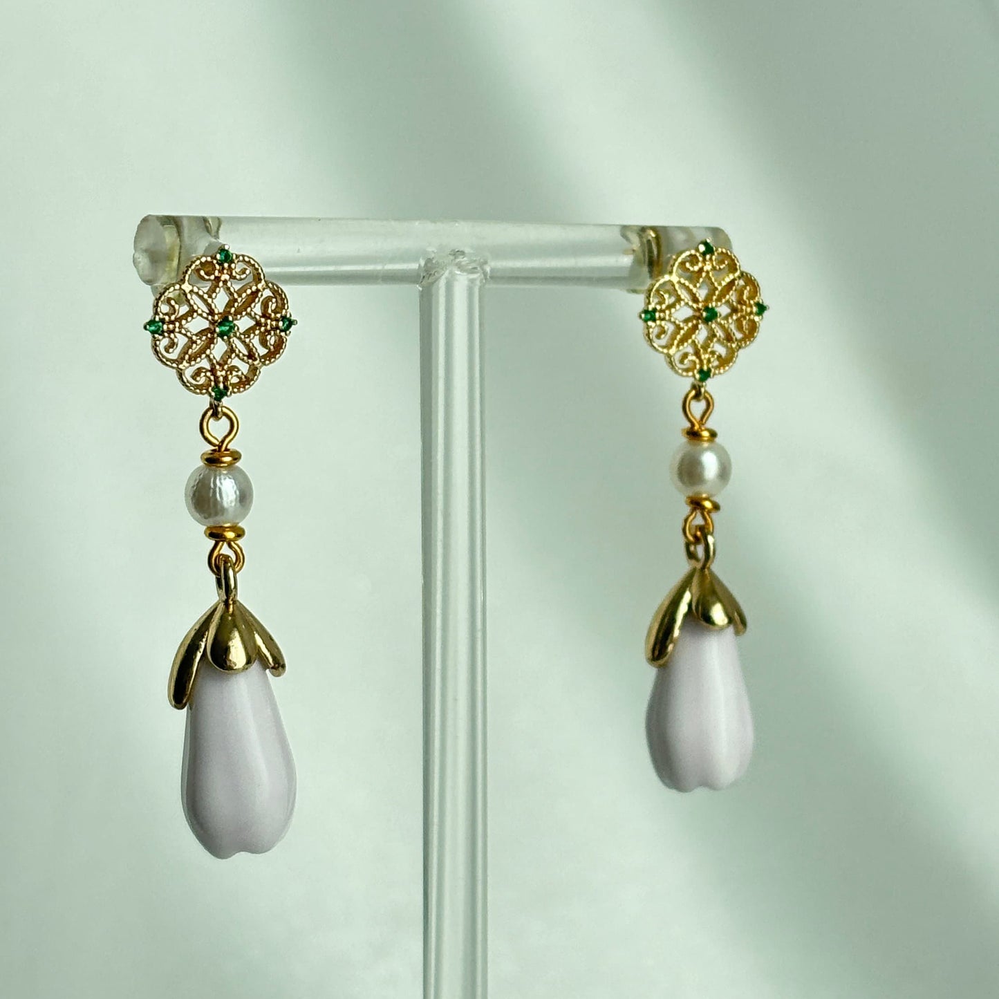 Pearl Dewdrop Porcelain Floral Earring