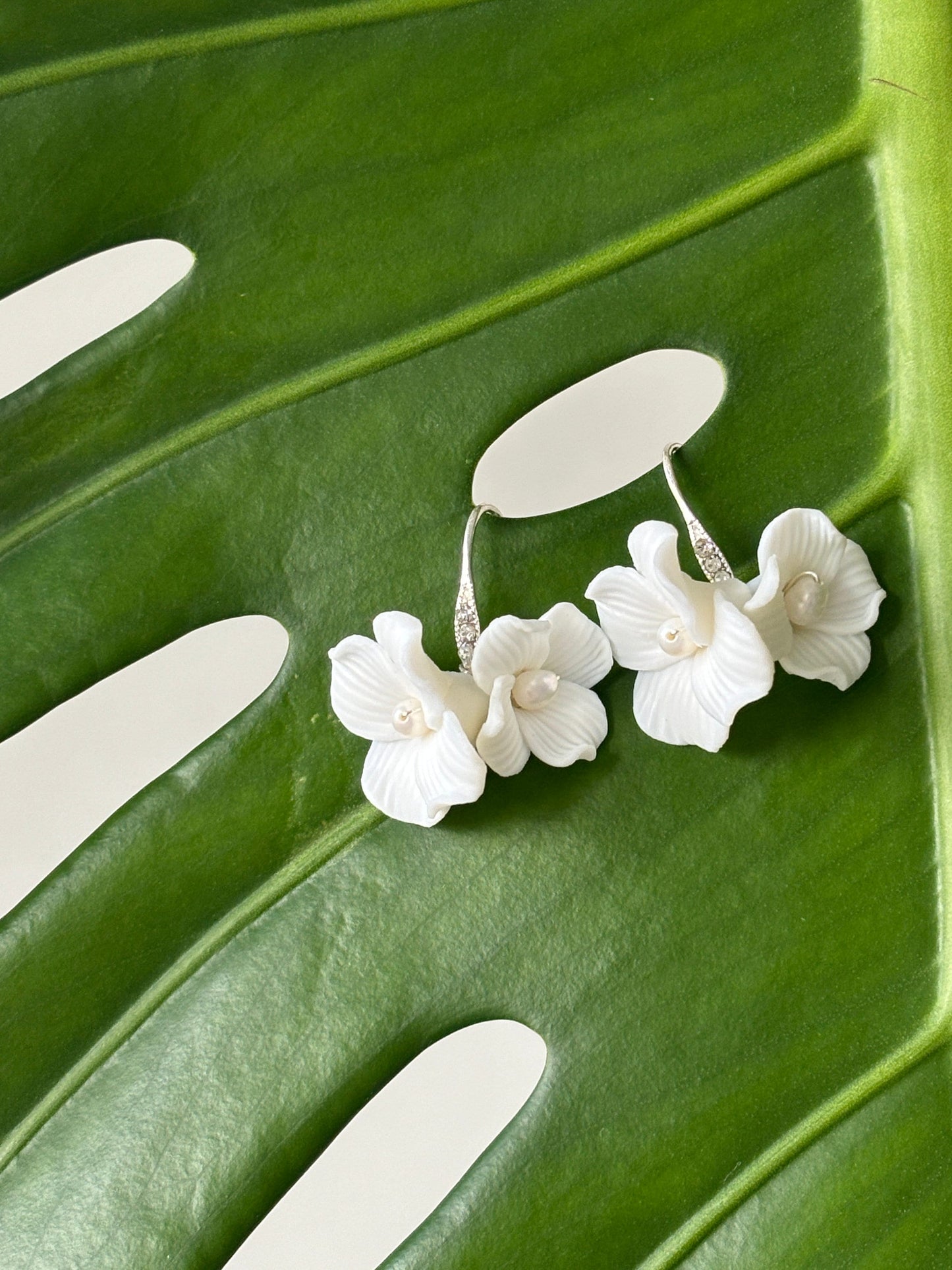 Elegant White Porcelain Flower Earrings