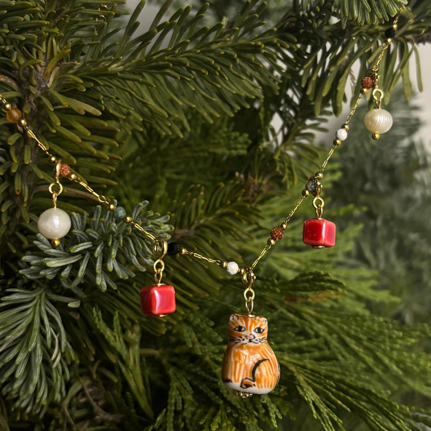 Customizable Porcelain Kitty Necklace with 4 Charms| Cute and Unique Handcrafted Jewelry | Cute Gift | Cat Lovers