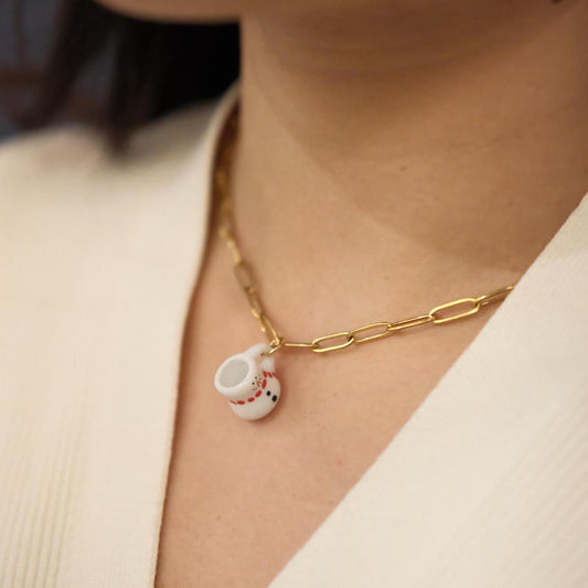 Snowman Teacup - Necklace  | Cute and Unique Handcrafted Jewelry | Holiday Gift