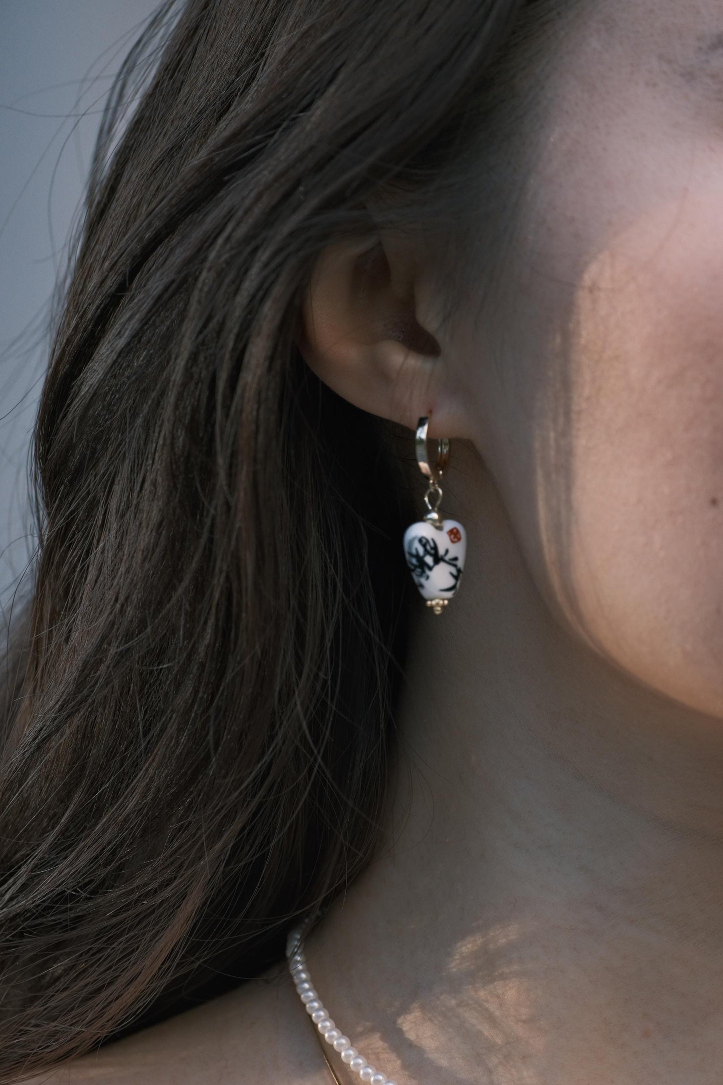 Porcelain Heart Hoop Earrings, Handmade Gift for Her, Romantic Dainty Jewelry, Drop Earrings, Something Blue for Everyday