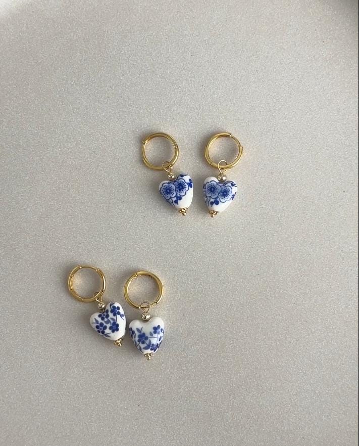 Porcelain Heart Hoop Earrings