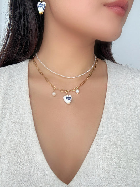 Porcelain Heart Hoop Necklace