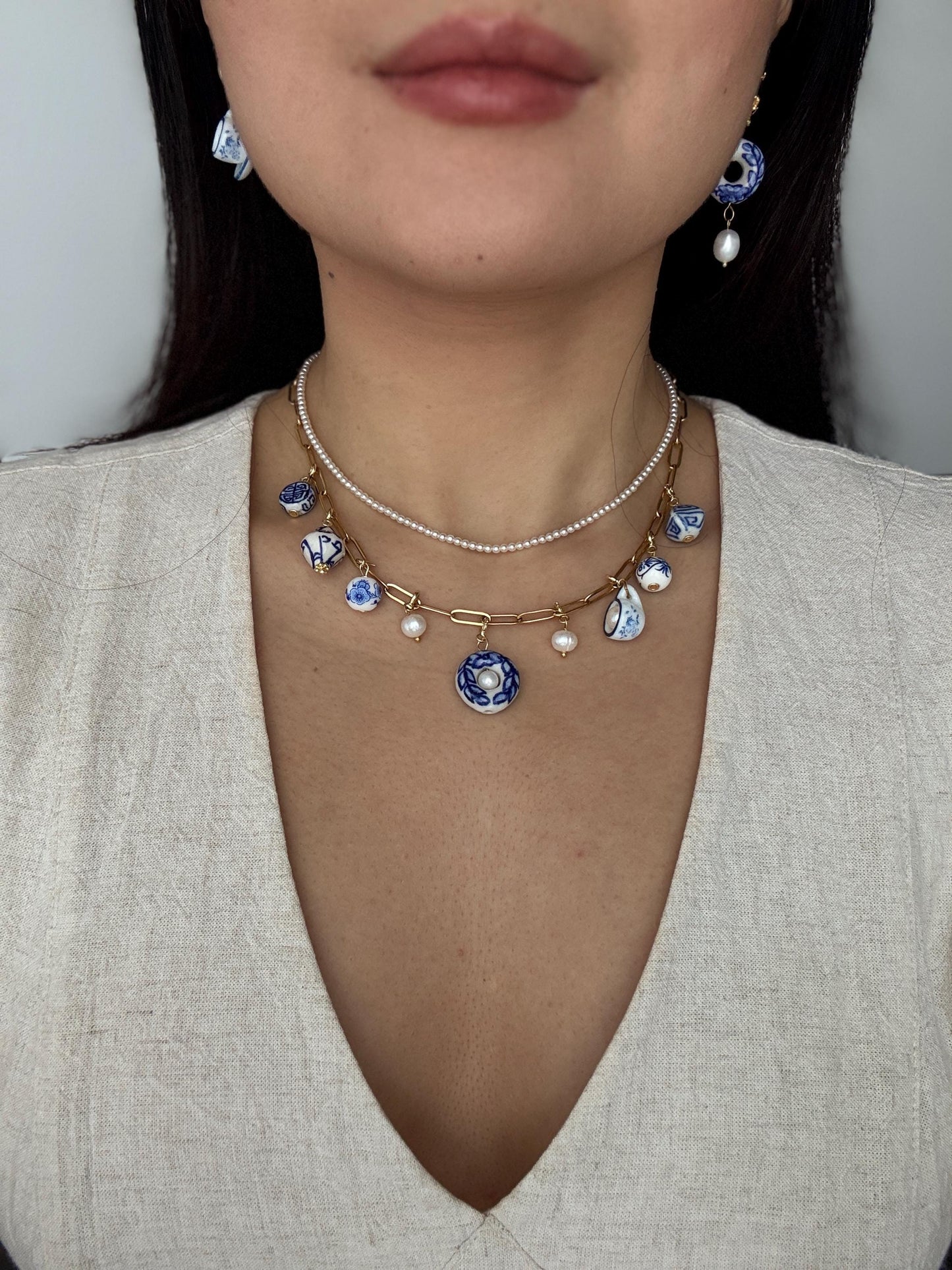 Customizable Porcelain Charm Necklace with 9 beads