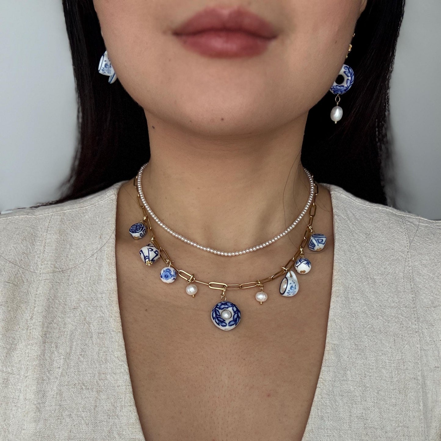 Customizable Porcelain Charm Necklace with 9 beads