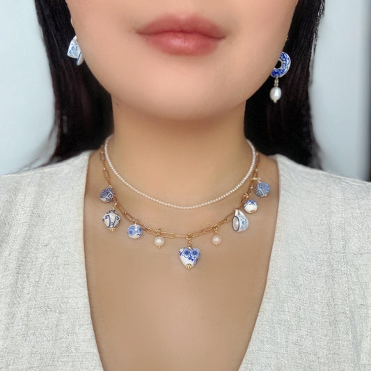 Customizable Porcelain Charm Necklace with 9 beads