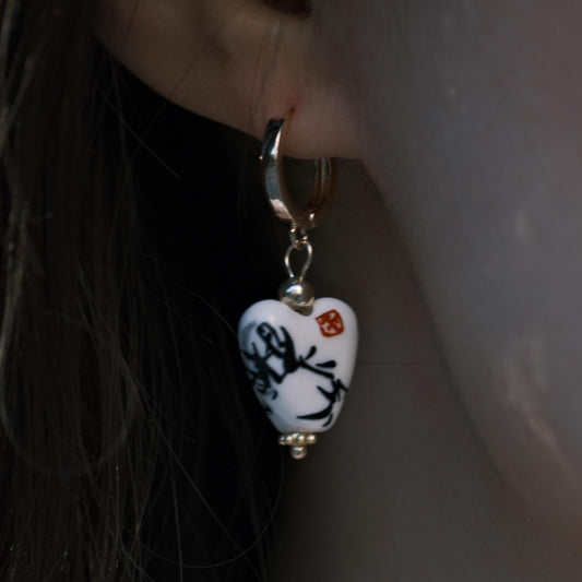 Porcelain Heart Hoop Earrings, Handmade Gift for Her, Romantic Dainty Jewelry, Drop Earrings, Something Blue for Everyday