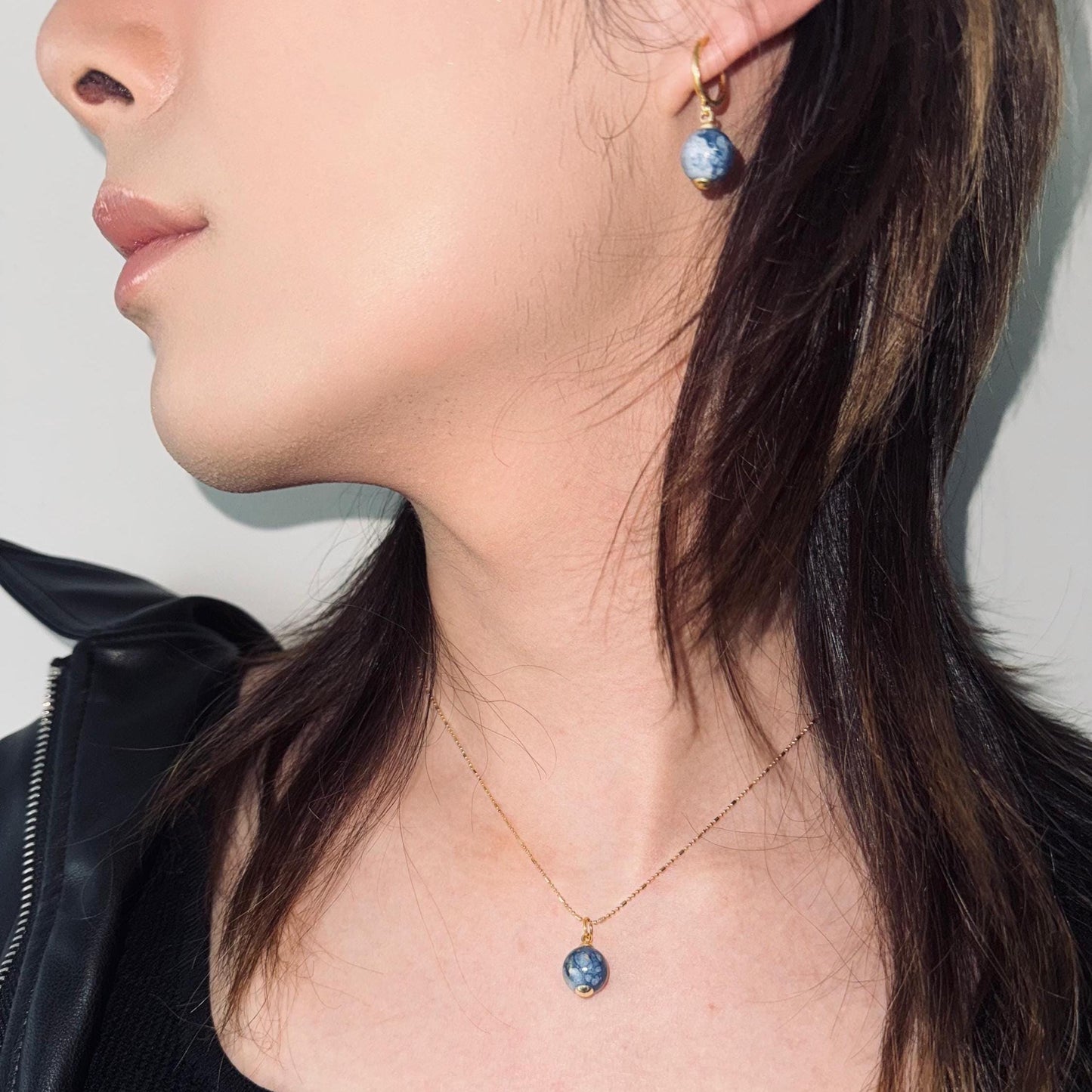 Ink-magination - Blue Ink Porcelain Hoop Earrings