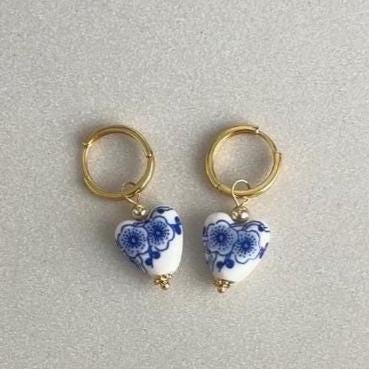 Porcelain Heart Hoop Earrings