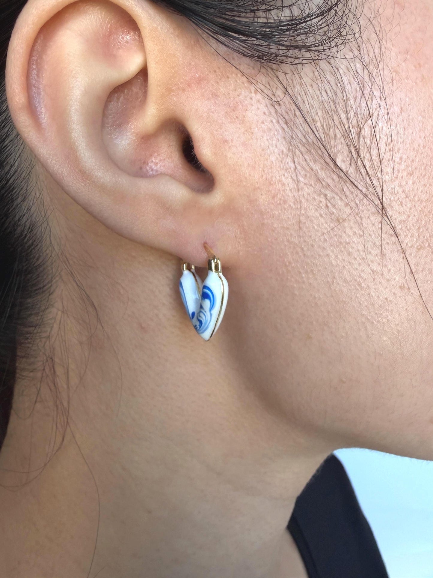 The Ming Blue: Marbled Heart Earrings