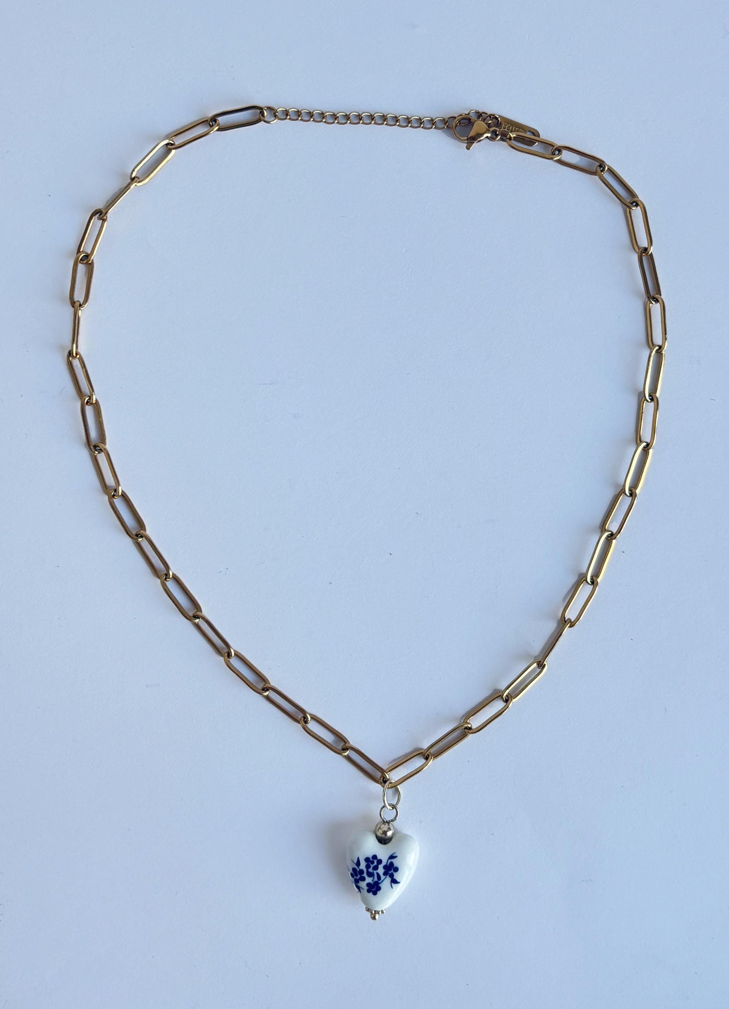 Blue and White Porcelain Heart Necklace | Handmade Ceramic Pendant | Romantic Floral Jewelry, Symbol of Eternal Love & Resilience