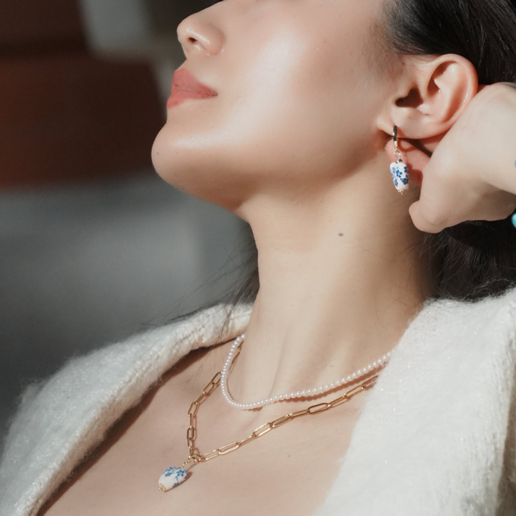 Heart-Shaped Porcelain Earrings