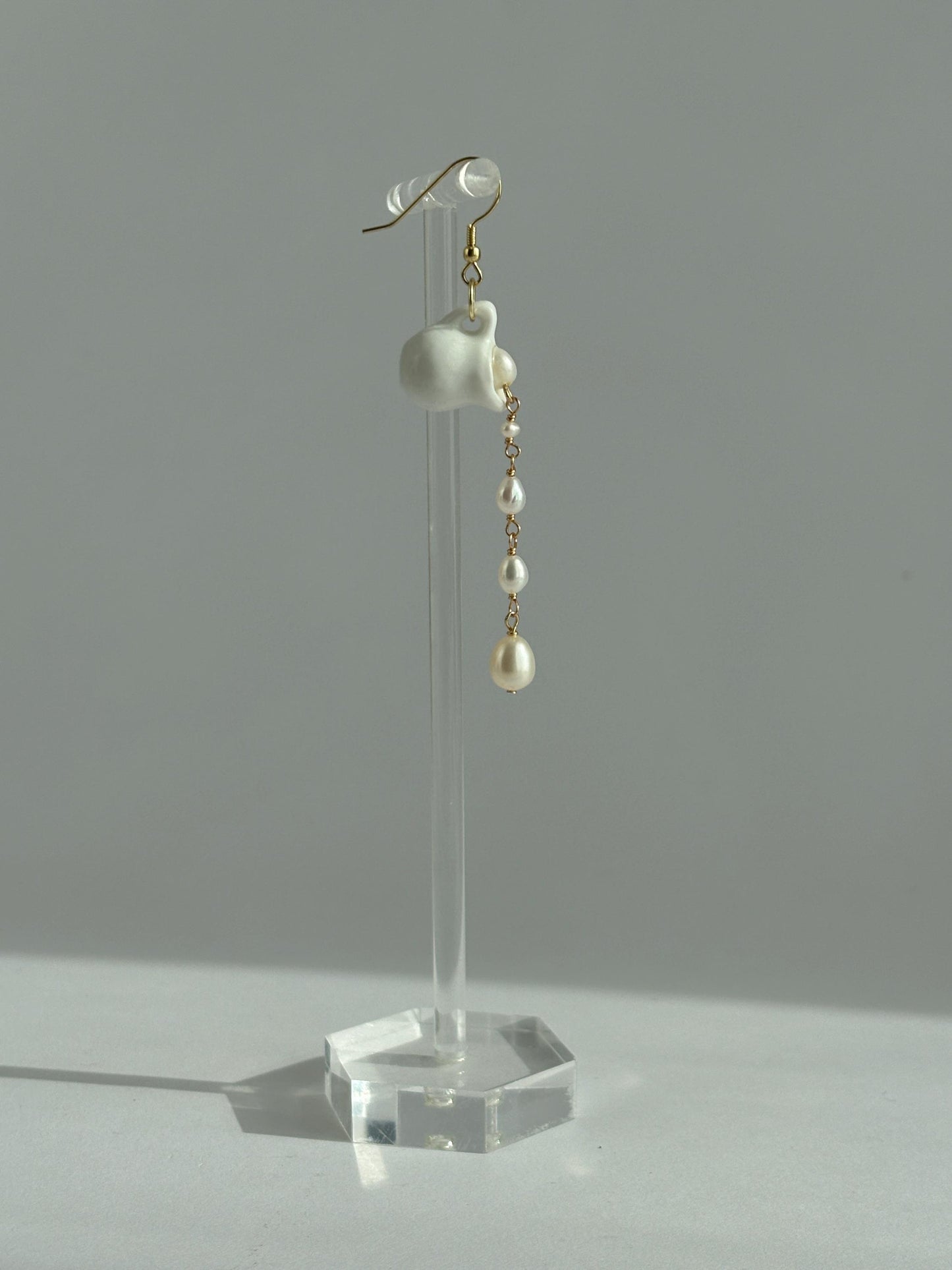 Pouring Pearl Earrings, Ceramic Pitcher Statement Earrings, Bridal Jewelry, Artistic Dangle Earrings, Handmade Gift for Her