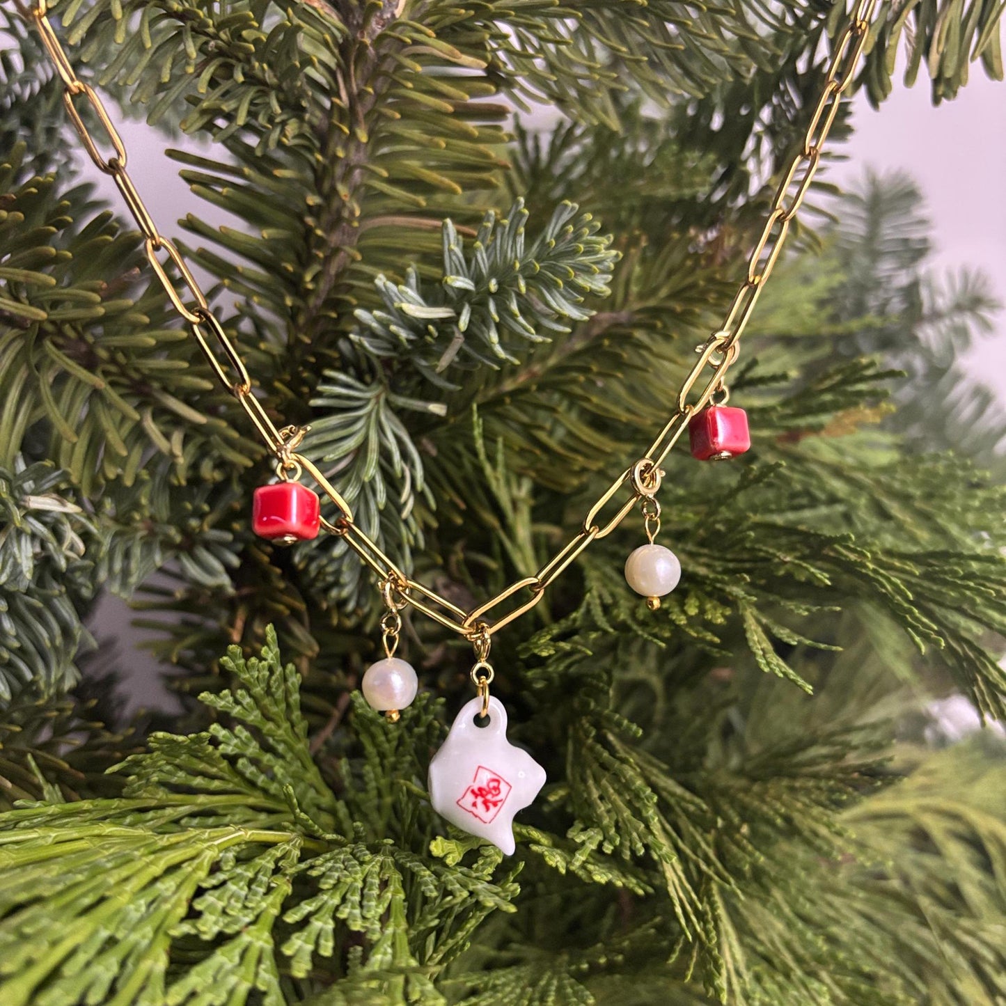 Customizable Porcelain Kettle Necklace with 5 beads | Cute and Unique Handcrafted Jewelry | Unique Gift