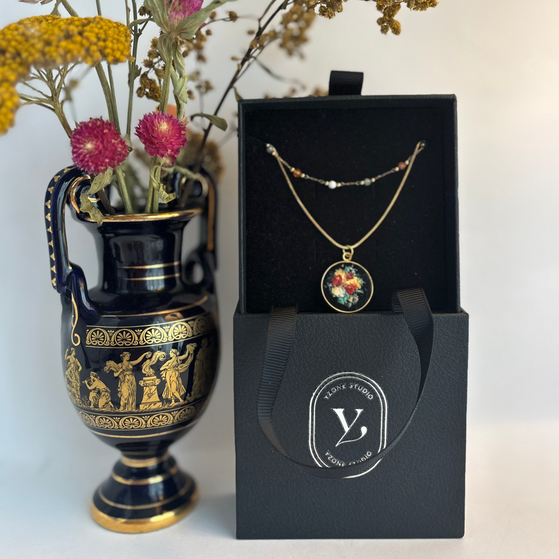 Custom Hand-Painted Rose Porcelain Necklace – YZoneStudio