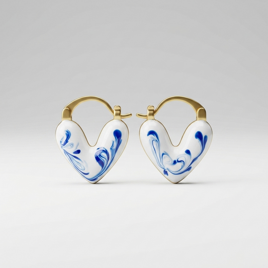 The Ming Blue | Marbled Heart Earrings