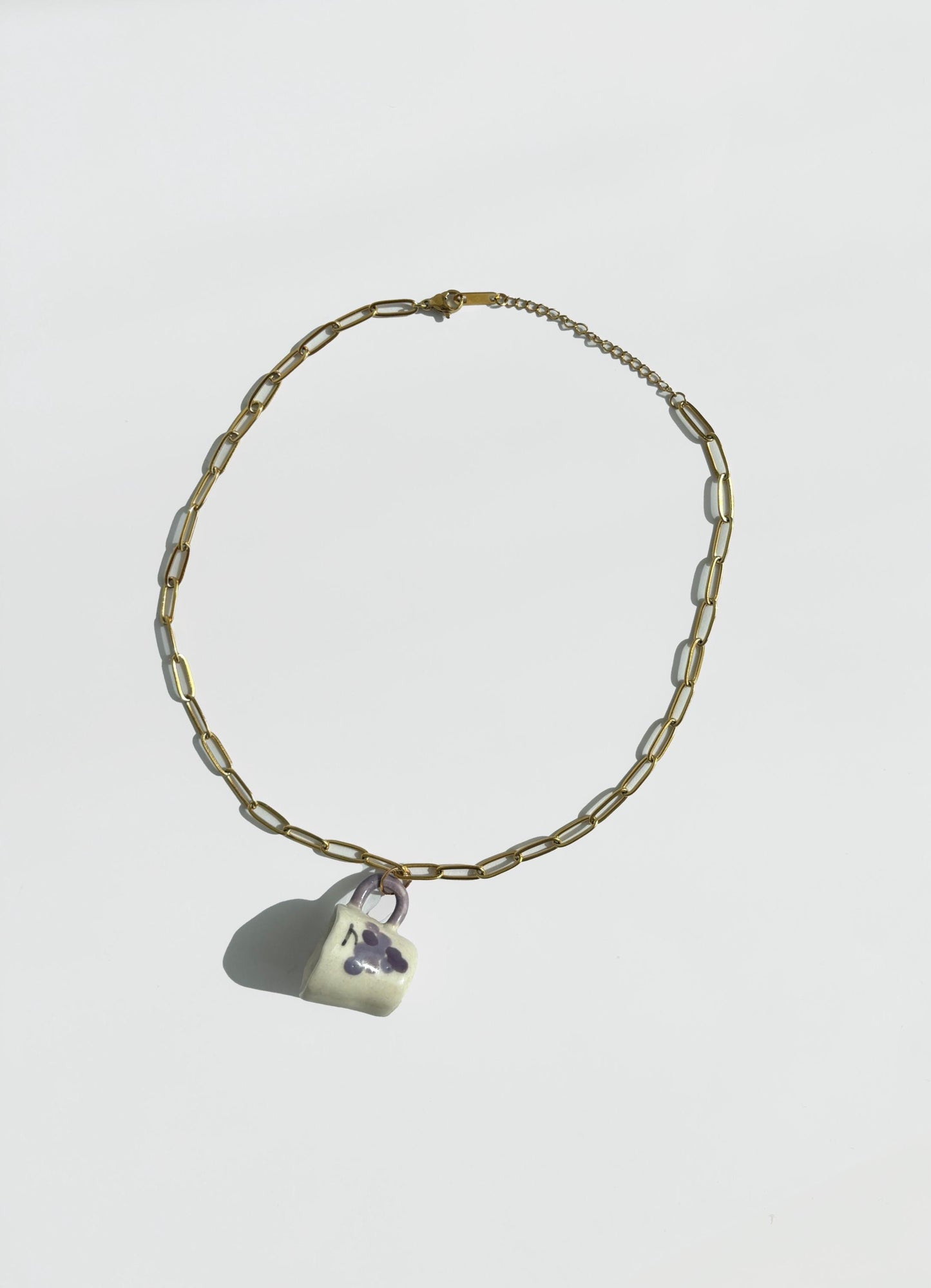 Grape Cup Charm Bracelet | Handmade Porcelain Pendant on Gold Chain | Playful Ceramic Jewelry, Unique Artistic Gift