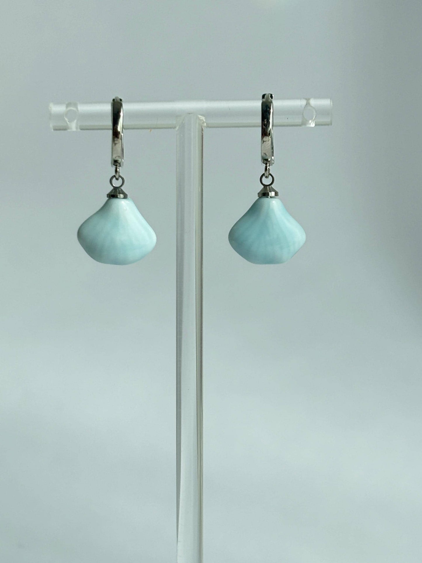 Ocean Breeze Shell Hoops | Handmade Light Blue Porcelain Earrings | Coastal Inspired Jewelry, Elegant Gift for Her