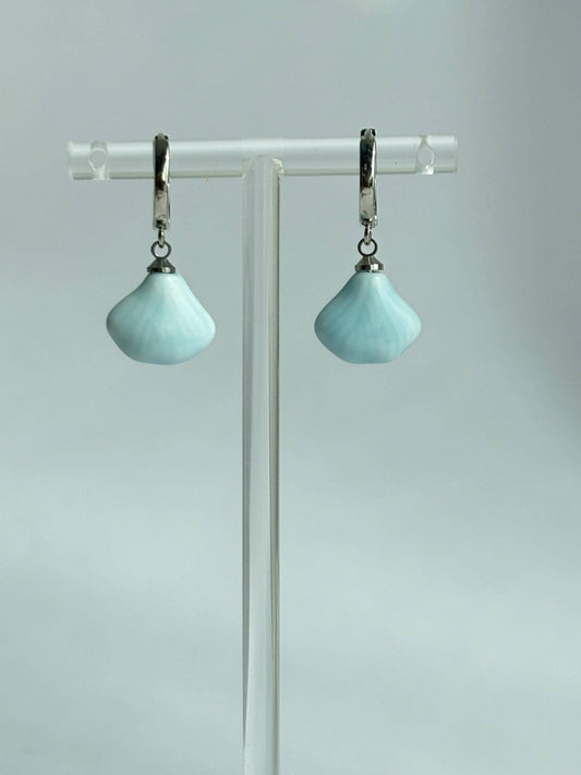 Ocean Breeze Shell Hoops | Handmade Light Blue Porcelain Earrings | Coastal Inspired Jewelry, Elegant Gift for Her