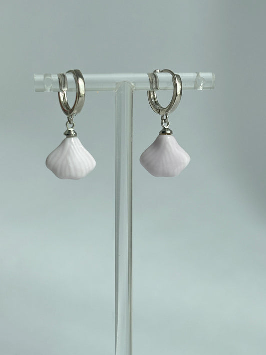 Blush Shell Porcelain Hoops | Handmade Ceramic Earrings | Pink Seashell Charm Jewelry, Coastal Inspired Gift for Her
