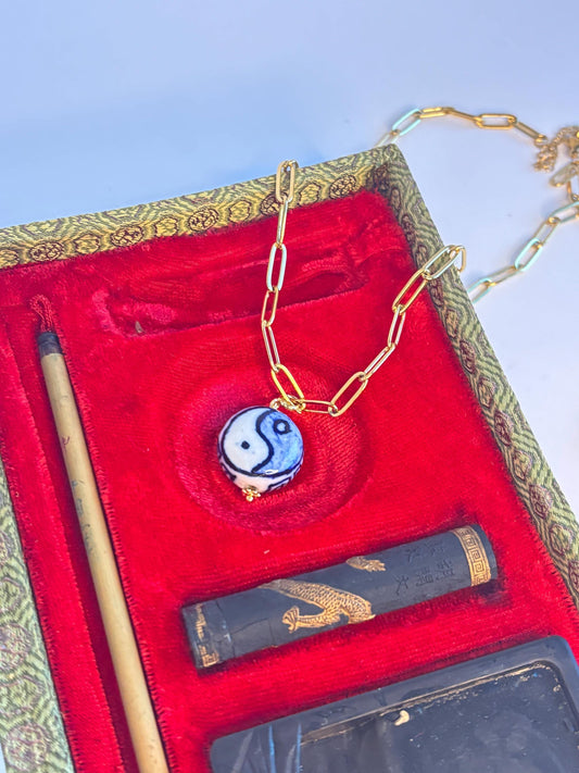 Yin Yang Harmony Necklace | Handmade Porcelain Pendant | Blue & White Ceramic Jewelry, Balance and Peace Symbol, Unique Gift