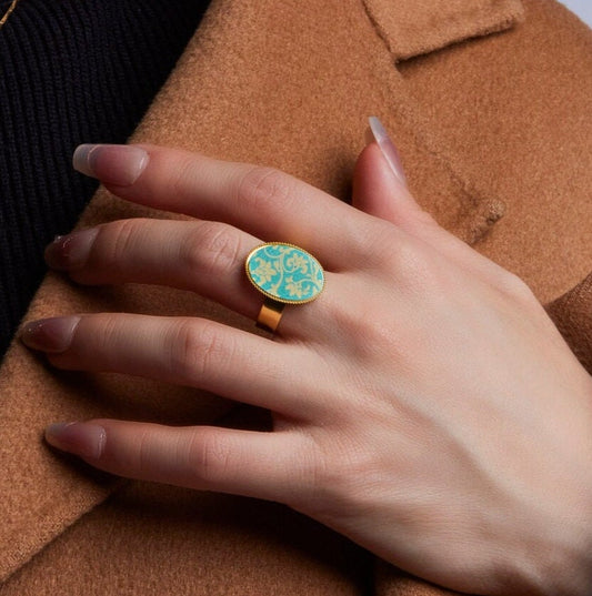 Green Lucky Pattern Porcelain Ring