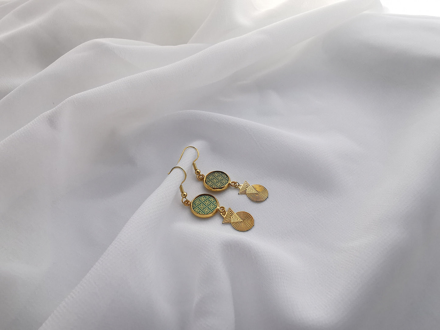 Green Lucky & Geometric Porcelain Earring