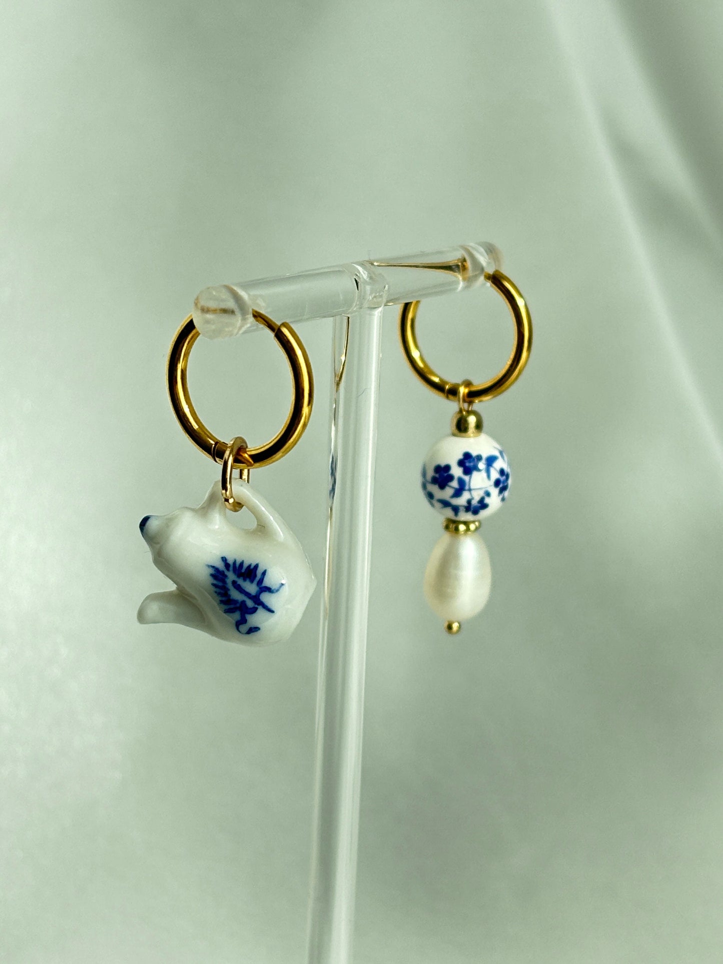 Asymmetric Teapot & Pearl Porcelain Earrings