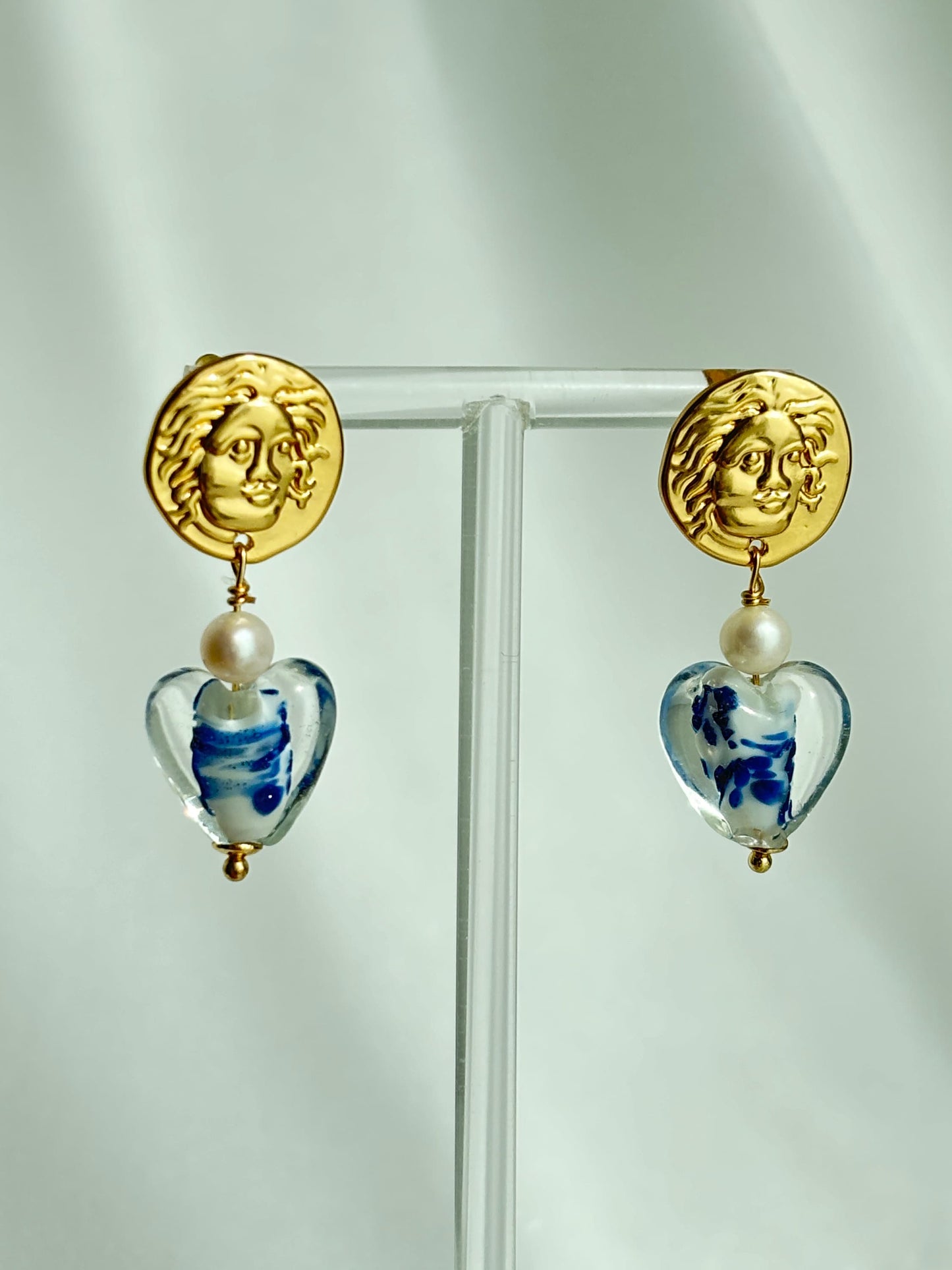 Porcelain in Heart-Shaped Transparent Casing Earring