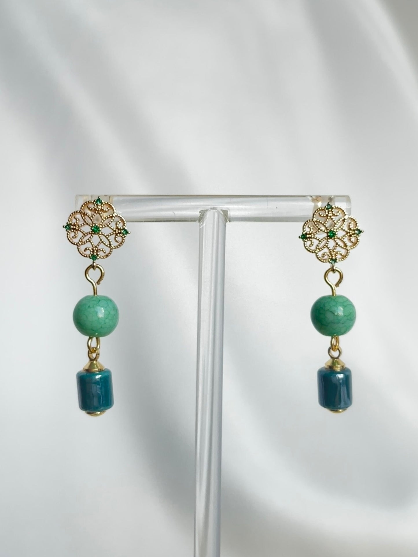 Green Ink Ceramic Bead Earrings