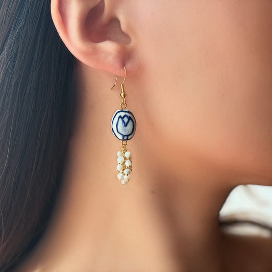 Hand-Painted Blue Flora Earring