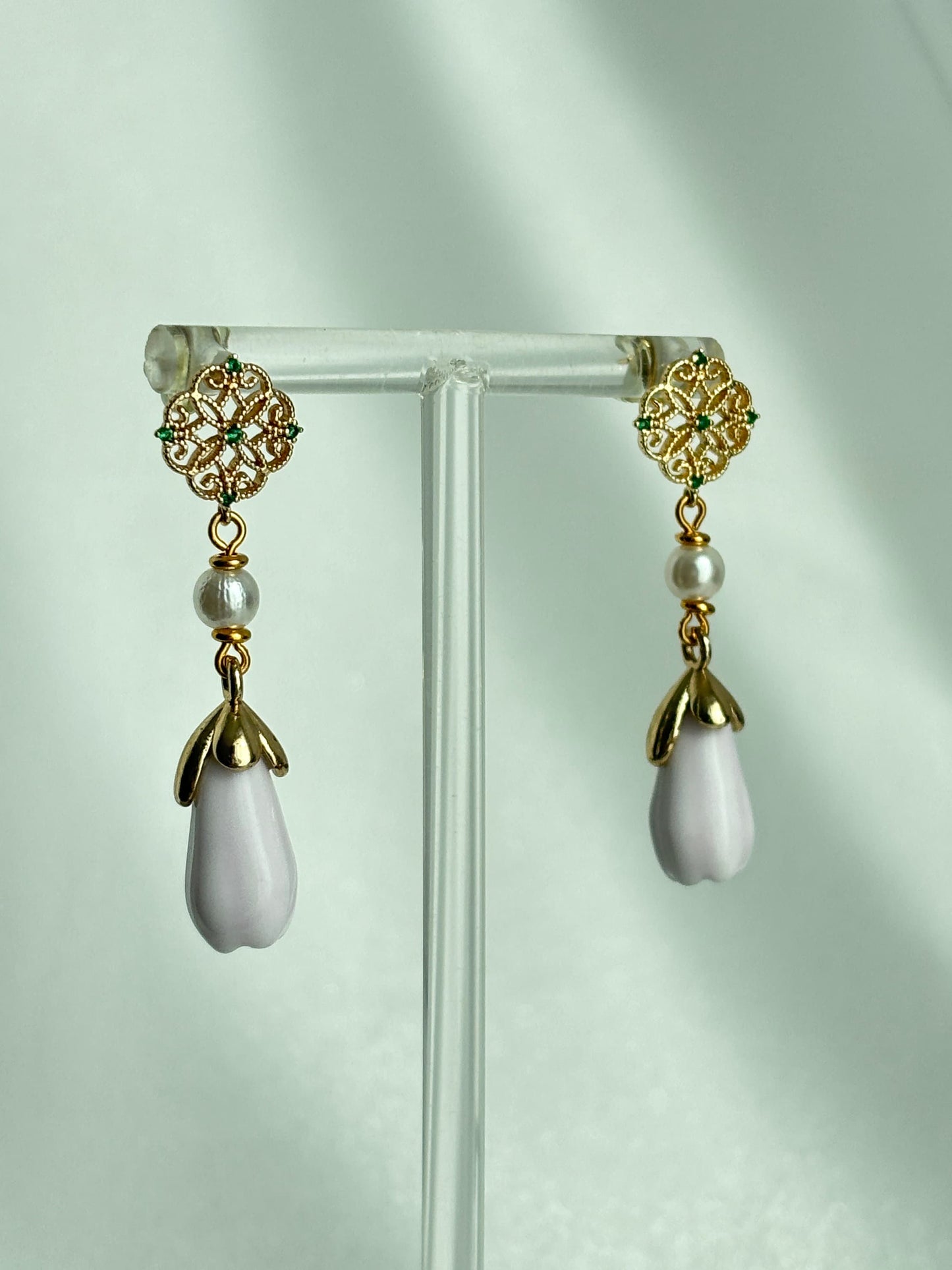 Pearl Dewdrop Porcelain Floral Earring