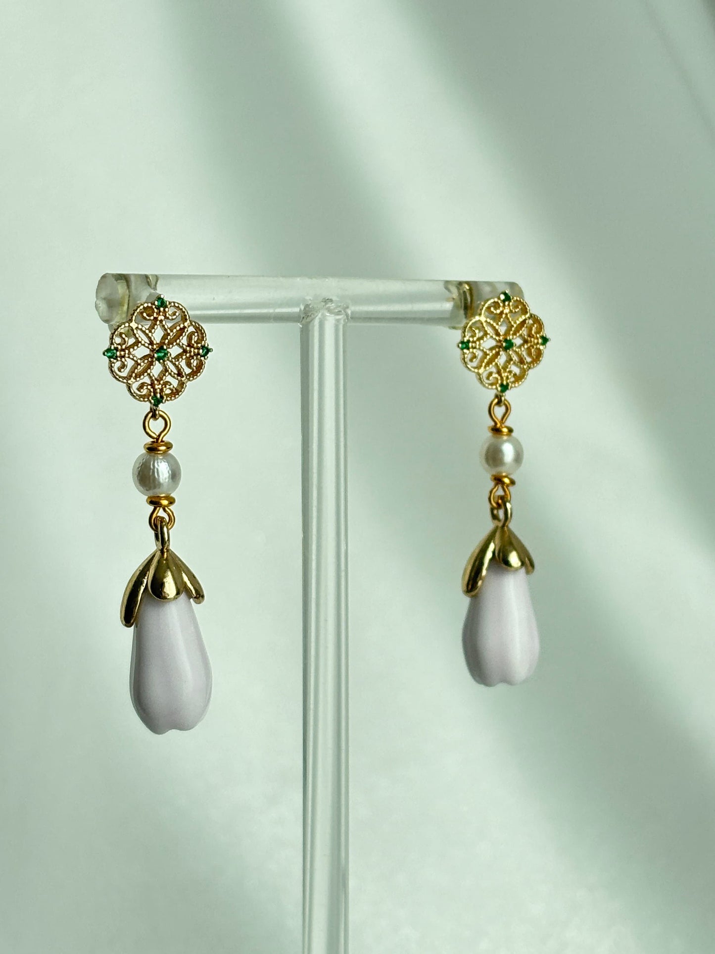 Pearl Dewdrop Porcelain Floral Earring