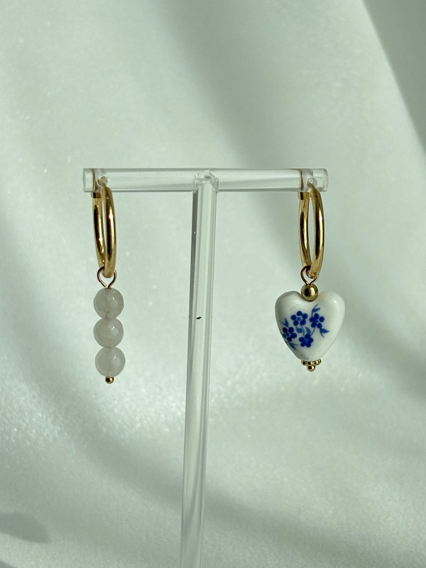 Traditional Bead & Heart of Blue Blossom Porcelain Earrings