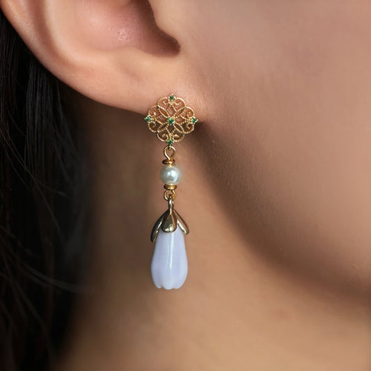 Pearl Dewdrop Porcelain Floral Earring