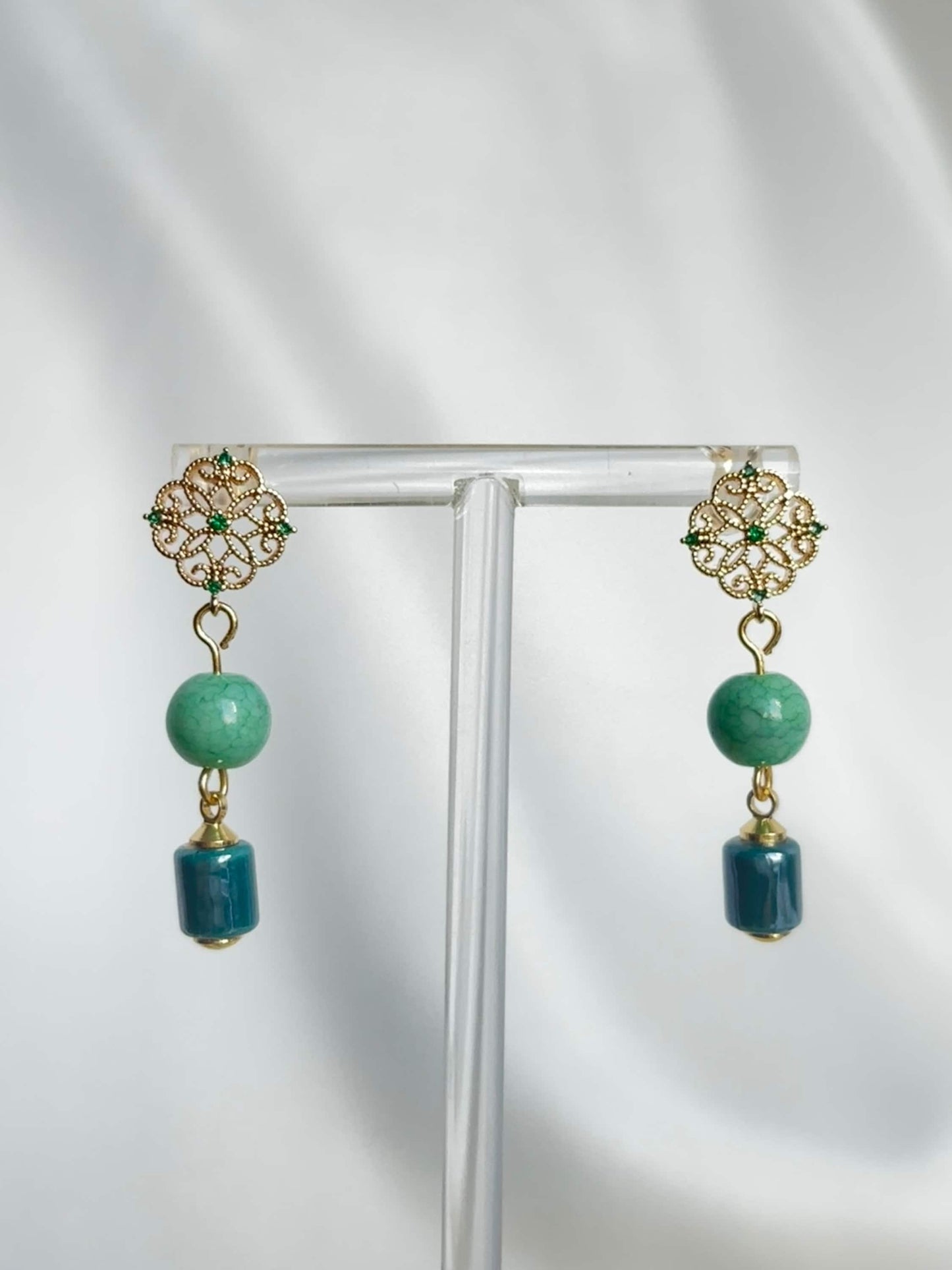 Green Ink Ceramic Bead Earrings