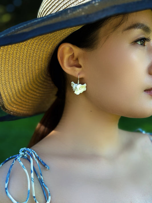 Elegant White Porcelain Flower Earrings